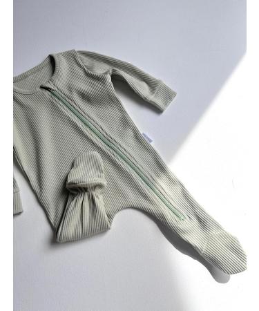 DreamBuy Ribbed Cotton Zip Up Baby Sleepsuit for Newborns | Unisex Baby Boy and Girl Clothes 0-3 Months Sage - Buy Online on SooperMarket.com