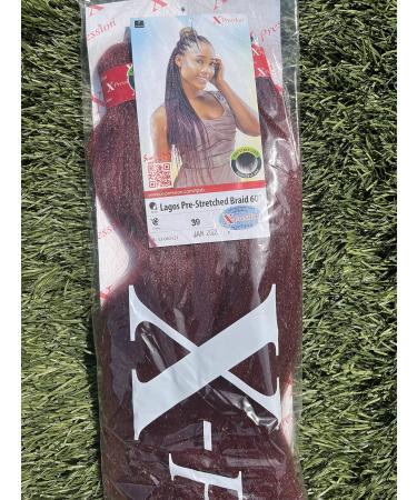 60 INCH XPRESSION LAGOS BRAID PRE-PULLED/PRES-STRETCHED Hair Extension 60 2 In A Pack (Pure Colour 39 Burgundy Red) Heat Resistant Tangle Free Brushable Burdundy Red 39 60 inches - Buy Online on SooperMarket.com
