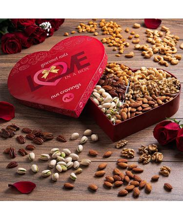 Love in a Box Gourmet Nuts Gift Basket - Heart Shaped Arrangement (2 LB) | Healthy Food Bouquet Platter for Birthday, Kosher Snack Tray for Adults - 6 Assortments | Ultimate Care Package for Men and Women - Buy Online on SooperMarket.com