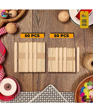 Craft Supplies: Premium Quality Popsicle Sticks - 100 pcs Assorted Sizes - Jumbo, Mini, Large Wood Strips - Ideal for Kids Crafts - Buy Online on SooperMarket.com