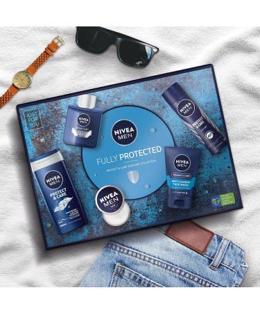 NIVEA MEN Fully Protected Gift Set (5 Pieces) Men's Toiletry Gift Set Includes Shower Gel Face Wash Moisturising Cream After Shave Balm and Anti-Perspirant - Buy Online on SooperMarket.com