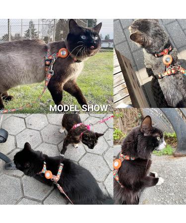 Cat Harness and Leash Escape Proof for Walking Travel Outdoor - Soft Nylon Adjustable Cute Cat Harness Leash Set with Airtag Holder for Small Large Cats Neck:7.6"-12" chest:10.6"-18" Orange - Buy Online on SooperMarket.com