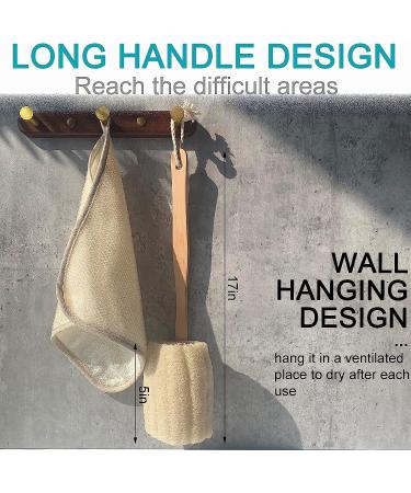 Exfoliating Loofah Bath Brush on a Stick with Long Wooden Handle - Shower Sponge Body Scrubber for Men & Women - Buy Online on SooperMarket.com