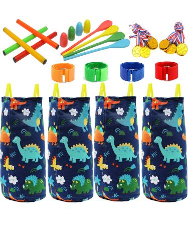 Asslen 36 PCS Potato Sack Race Bags for Kids Adults Family, Outdoor Games Egg and Spoon Race, 3-Legged Relay Race Bands and Relay Batons Carnival Games with Prizes, Birthday Party Lawn Activities Dinosaur
