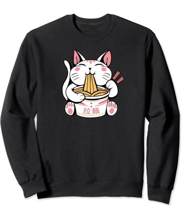 Kawaii Cat Neko Eating Ramen Noodle Soup Japanese Aesthetic Sweatshirt