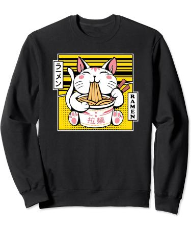 Kawaii Cat Neko Eating Ramen Noodle Soup Japanese Aesthetic Sweatshirt