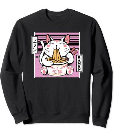 Kawaii Cat Neko Eating Ramen Noodle Soup Funny Anime Lover Sweatshirt