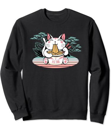Kawaii Cat Eating Ramen Noodle Soup Funny Anime Manga Lover Sweatshirt