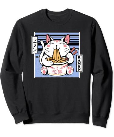 Kawaii Cat Neko Eating Ramen Noodle Soup Japanese Aesthetic Sweatshirt