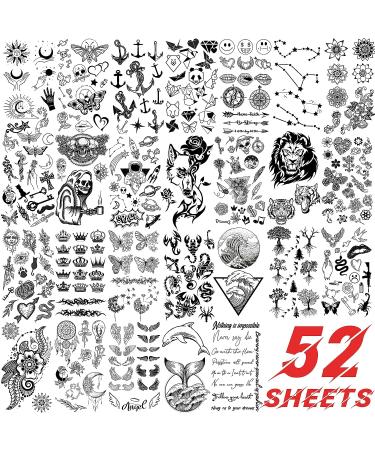 52 Tiny Small Temporary Tattoos for Kids & Adults - Tribal Animals, Butterflies, Anchors, Compass, Flowers - 3D Fake Tattoo Stickers for Neck, Arm, Hands - Cute Face Tattoo Kits - Buy Online on SooperMarket.com