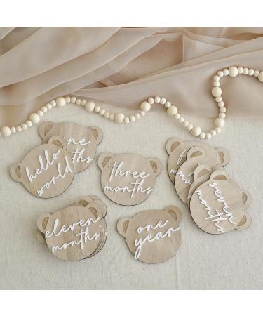 Ginger Ray 13 Baby Milky Milk Gondes made of teddy bear and 1 baby party gift "Hello World" sign neutral milestone signs