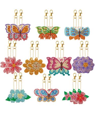 CNhoqc 20pcs Butterfly and Flower DIY Diamond Drawing Keychain Decoration Kit  Cute 5D Diamond Drawing Handmade Ornaments Kits Paint by Letters Diamonds Arts Craft Kits for Kids Beginners