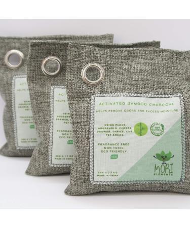 100% activated charcoal bags odor absorber set of 3 +7oz - bamboo active air purifying bag nature fresh moisture absorbers - deodorizer freshener purifier for home room closet shoe sneaker deodorizers