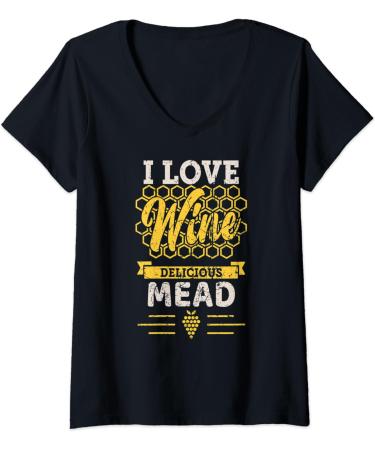 Womens I love honey wine and honey - Delicious mead - Funny Viking V-Neck T-Shirt