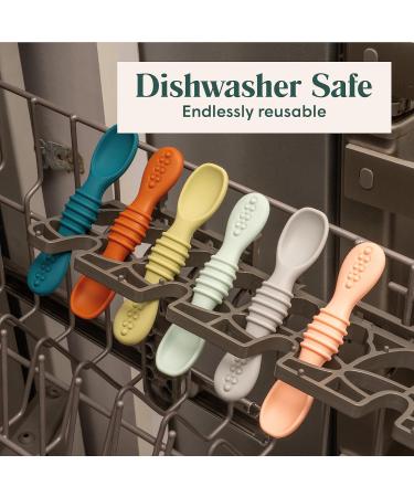 Simka Rose Silicone Baby Spoons - Self Feeding 6 Months First Stage Infant Spoons for Babies & Toddlers - Set of 6 BPA Free Dishwasher Microwave Safe Food Utensils - Neutral - Buy Online on SooperMarket.com