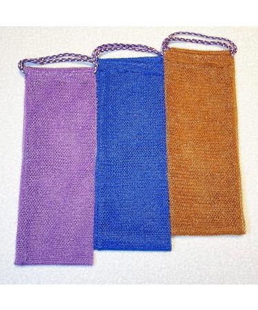 3 Pieces African Exfoliating Long Net Bath Sponge Set - Body Scrubber & Exfoliation Rag in Blue Brown & Purple | Daily Skin Smoother for All Skin Types - Worldwide Shipping - Buy Online on SooperMarket.com