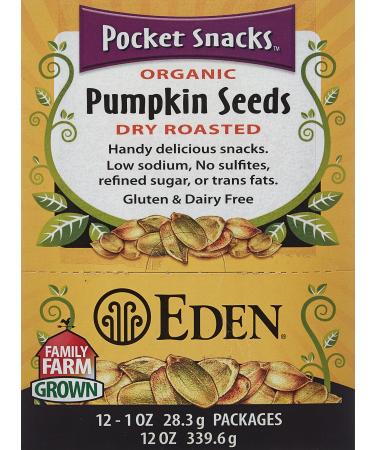 Eden Foods Pocket Snacks Organic Pumpkin Seeds Dry Roasted 12 Packages 1 oz (28.3 g) Each