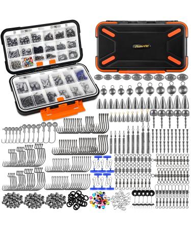 PLUSINNO 264/397pcs Fishing Accessories Kit, Organized Fishing Tackle Box with Tackle Included, Fishing Hooks, Fishing Weights Sinkers, Swivels, Beads, Fishing Gear Set Equipment for Bass Trout