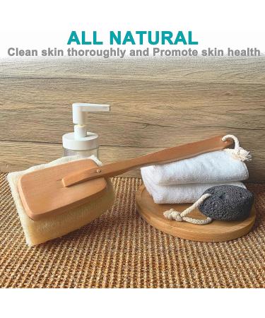 Exfoliating Loofah Bath Brush on a Stick with Long Wooden Handle - Shower Sponge Body Scrubber for Men & Women - Buy Online on SooperMarket.com