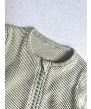 DreamBuy Ribbed Cotton Zip Up Baby Sleepsuit for Newborns | Unisex Baby Boy and Girl Clothes 0-3 Months Sage - Buy Online on SooperMarket.com