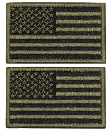 U-LIAN 2 PCS USA Flag Patch Tactical Morale Patch Embroidered American Flag Patch Hook Loop Fastener Backing Emblem,Army Green Green 2PC