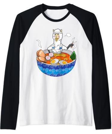 Japanese Kawaii Llamen Ramen Noodle Chillin Bowl Raglan Baseball Tee