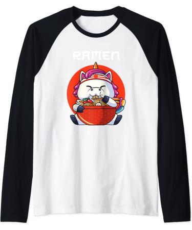 Ramen Noodle Lover Unicorn Anime Raglan Baseball Tee