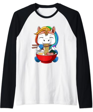 Anime Ramen Unicorn Noodle Soup Raglan Baseball Tee