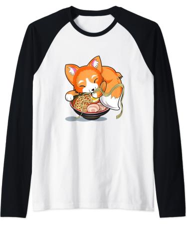 Ramen Noodles Fox Lover Kawaii Japanese Anime Raglan Baseball Tee