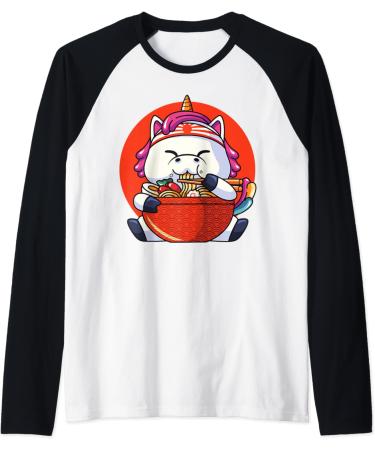 Korean Ramen Unicorn Anime Raglan Baseball Tee
