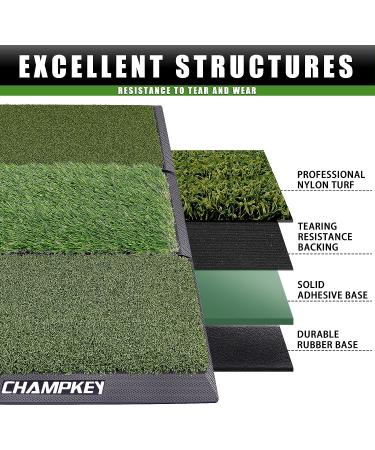 CHAMPKEY Professional Tri-Turf Golf Hitting Mat | Heavy Duty Rubber Backing | Indoor & Outdoor Practice Mat 16x24 PRO Version - Buy Online on SooperMarket.com
