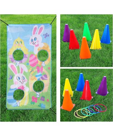 JOYIN Easter Toss Game Set - 12 Bean Bags, Rings, Cones & Bunny Banner for Kids Indoor Outdoor Play - Easter Party Supplies - Buy Online on SooperMarket.com