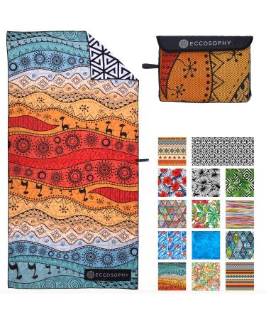 ECCOSOPHY Microfiber Beach Towel for Adults - Oversized Travel Beach Towels with Pouch - 71x35 inch Quick Dry Pool Towels - Large Sand Free Beach Towels Marrakesh