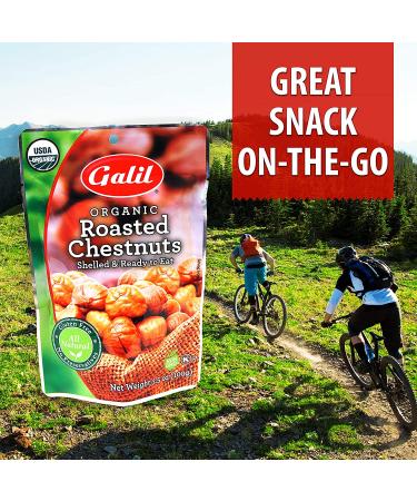 Galil Organic Roasted Chestnuts - 3.5 Oz Bags (Pack Of 6) - Gluten Free, All Natural, Vegan Snack - Perfect for Snacking, Baking, and Cooking - No Preservatives - Buy Online on SooperMarket.com