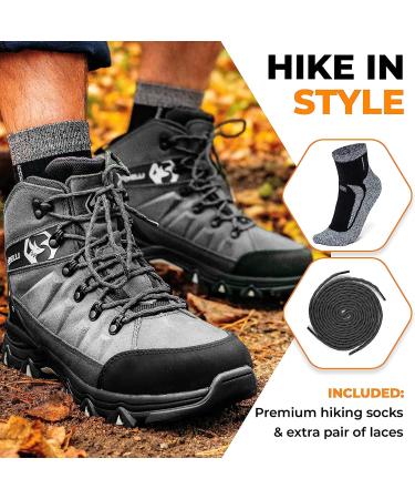Foxelli Men's Waterproof Suede Hiking Boots - Breathable, Comfortable & Lightweight - Size 9.5 Grey - Buy Online on SooperMarket.com