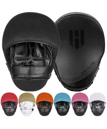 Hawk Sports Punching Mitts for Men, Women, and Kids, Leather Focus Mitts for Martial Arts and Boxing Training All-Black
