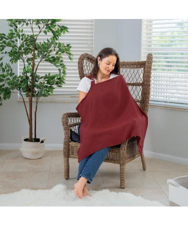Comfy Cubs Muslin Nursing Cover - Soft & Breathable Cotton Breastfeeding Apron for Mom with Rigid Hoop - Wine Color - Buy Online on SooperMarket.com