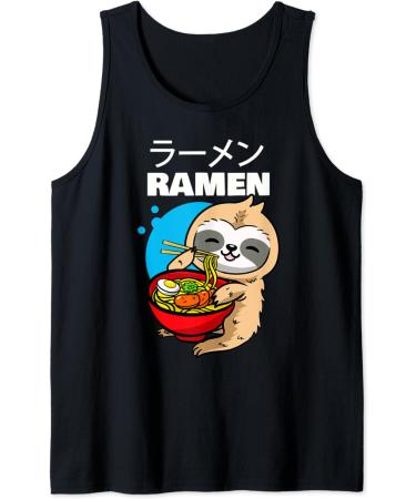 Kawaii Anime Sloth Eating Japanese Ramen Noodle Soup Tank Top