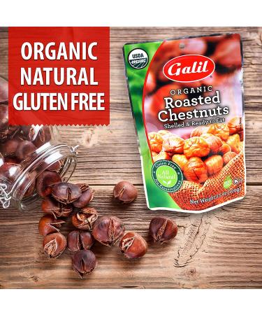 Galil Organic Roasted Chestnuts - 3.5 Oz Bags (Pack Of 6) - Gluten Free, All Natural, Vegan Snack - Perfect for Snacking, Baking, and Cooking - No Preservatives - Buy Online on SooperMarket.com