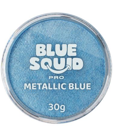 Blue Squid PRO Face Paint - Metallic Blue (30gm) Professional Water Based Single Cake Face & Body Paint Makeup Supplies for Adults Kids Halloween Facepaint SFX Water Activated Face Painting Non Toxic