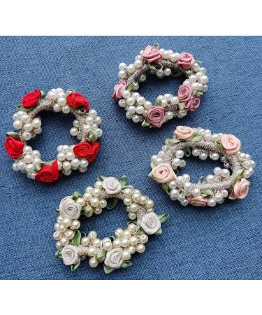 DORIS&JACKY Crystal Hair Tie Ponytail Holder with Rhinestone Beads - Handmade Hair Accessories for Women & Girls (3-flower with pearl 4 pcs) - Buy Online on SooperMarket.com