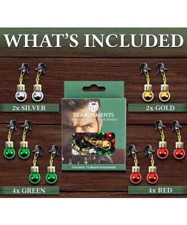 BEARDAMENTS Beard Ornaments - Colorful 12pc Christmas Facial Hair Baubles for Men - Red, Green, Gold, Silver Mix - Easy Attach Mini Mustache & Sideburns - Festive Holiday Spirit - 12 Count - Buy Online on SooperMarket.com
