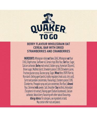 Quaker Porridge To Go Breakfast Bars Strawberry Raspberry & Cranberry Flavour 2x55g (Case of 6) - Buy Online on SooperMarket.com