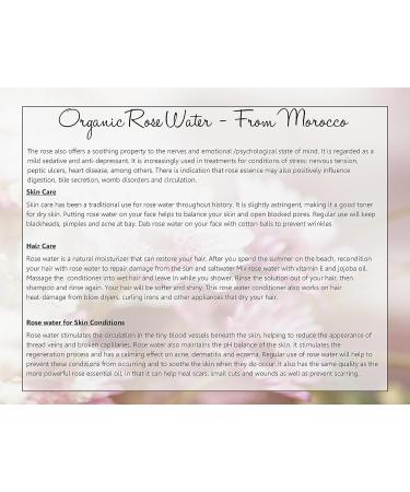 Premium Organic Moroccan Rose Water - 4oz | 100% Pure & Food Grade | Hydrating & Rejuvenating Face & Neck | Imported from Morocco | Rich in Vitamins A & C - Buy Online on SooperMarket.com
