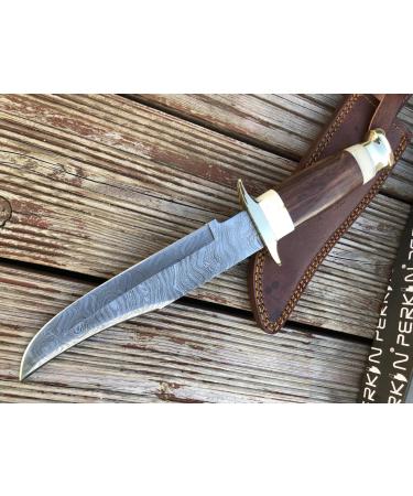 Perkin Damascus hunting knife with leather sheath - Bowie knife