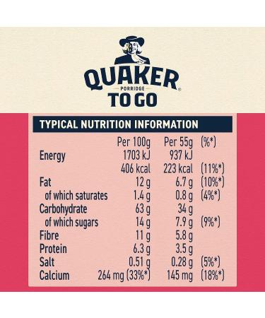 Quaker Porridge To Go Breakfast Bars Strawberry Raspberry & Cranberry Flavour 2x55g (Case of 6) - Buy Online on SooperMarket.com
