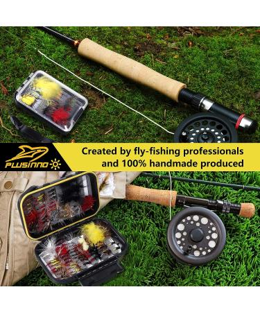PLUSINNO Fly Fishing Flies Kit 26pcs with Handmade Dry/Wet Flies - Trout Bass Fishing Gear Assortment in Fly Box - Buy Online on SooperMarket.com