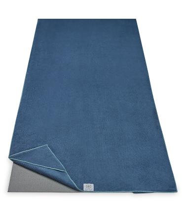 Gaiam Yoga Towel - Mat Sized Active Dry Non Slip Moisture Wicking Sweat Absorbent Microfiber Hot Yoga Towel for Women & Men | Stay-Put Corner Pockets (70" Long x 26" Wide) Lake