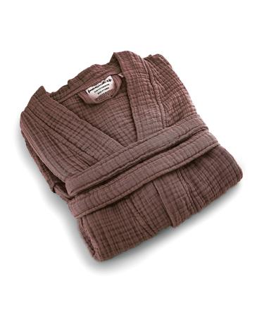 FOR SUSTAINABLE LIFE Muslin Unisex Bathrobe Turkish 100% Cotton Soft Absorbent Natural Garment Wash S-M Mocha