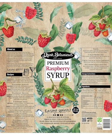 Drink Botanicals Ireland Raspberry Syrup | Made from Raspberry Juice & Pulp| Natural Fruit Content | Flavored Syrup for Beverages | 30 Servings 500ML Glass Bottle - Buy Online on SooperMarket.com